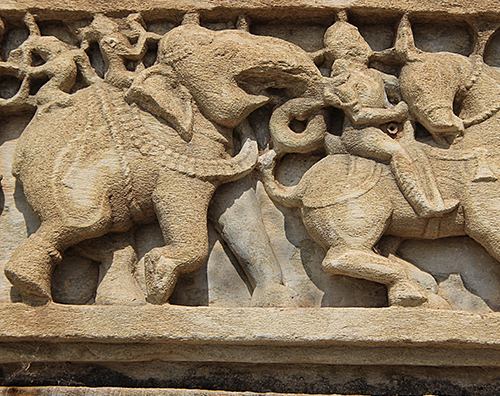 Stone carving of war elephants in India