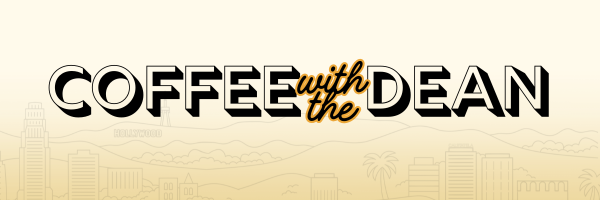 Coffee with the Dean with a yellow background