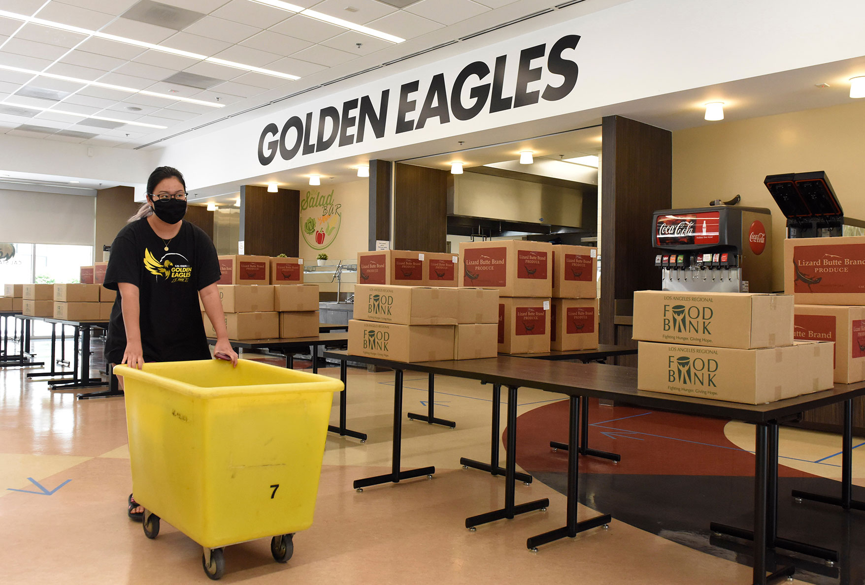 Boxes of food delivered to Cal State LA students living in university housing.