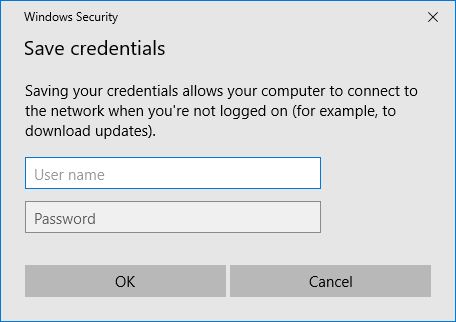 WiFi Windows Security windows for entering login credentials