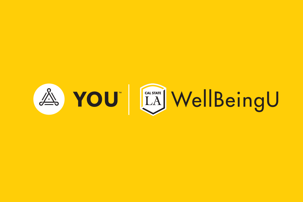 Gold background with YOU and Cal State LA WellBeingU logo